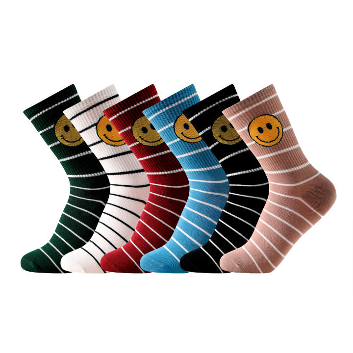 Pack de 6 Pares de Calcetines Estampados de Caña Alta Balseti Smile II Unisex - Talla única - Colores Otoñales - Gran Sujeción