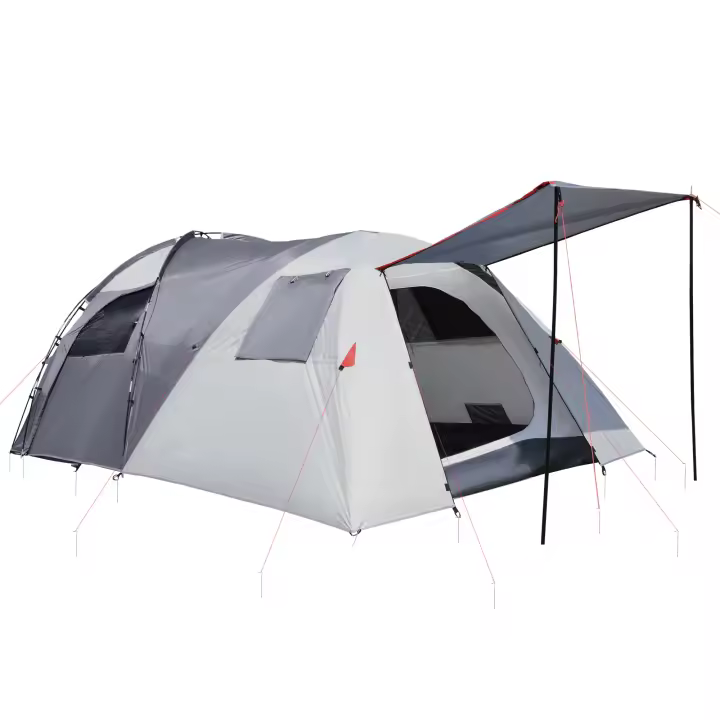 Outsunny Tienda de Campaña Familiar para 4-5 Personas Tienda Camping Tipo Túnel Impermeable 2000 mm con 4 Puertas y Ventanas de Malla Bolsa de Transporte para Senderismo 490x250x185 cm Gris - 1