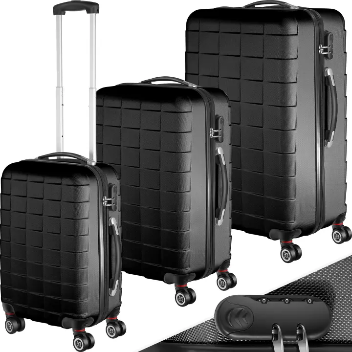 Tectake - Set de 3 maletas JAKUB rígidas, Juego de maletas de ligera carcasa dura sintético, Asa de transporte de 2 lados, así como un asa telescópica ergonómica, Interior divisible - 1