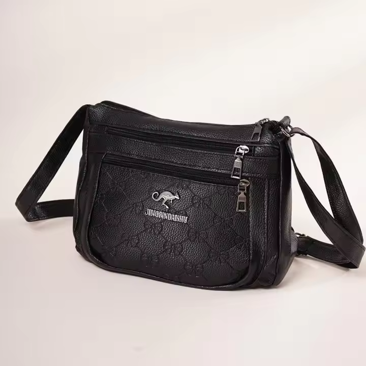 Bolso Bandolera De Moda Para Mujer En Cuero PU Gran Capacidad Con Múltiples Bolsillos Bolso De Hombro Negro Con Relieve Para Salidas Y Fiestas - 1