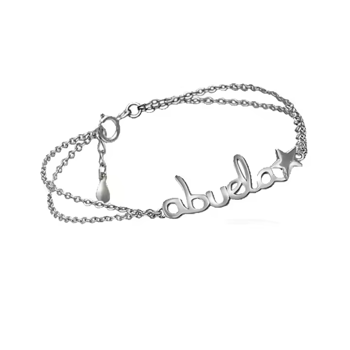 Pulsera Doble de Plata con Diseño 'Abuela' y Estrella, Cadena Ajustable, Joyería Elegante para Mujer, Ref: CHP133PULP2B - 1