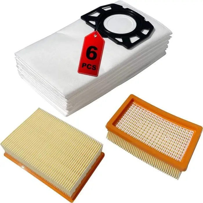 2 filtros y 6 bolsas de reposición compatibles con Karcher WD4, WD5, WD5P, WD6 Premium, WD6P, MV4, MV5 y MV6 - 1