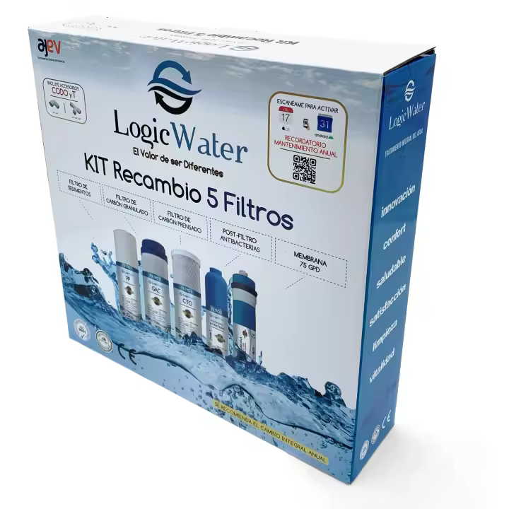Filtros Osmosis Kit 4 cartuchos y membrana de ósmosis 75GPD para ósmosis inversa, compatible con los sistemas de ósmosis a excepción de los modelos compactos, Recambios de Filtros Depuradores de Agua - 1