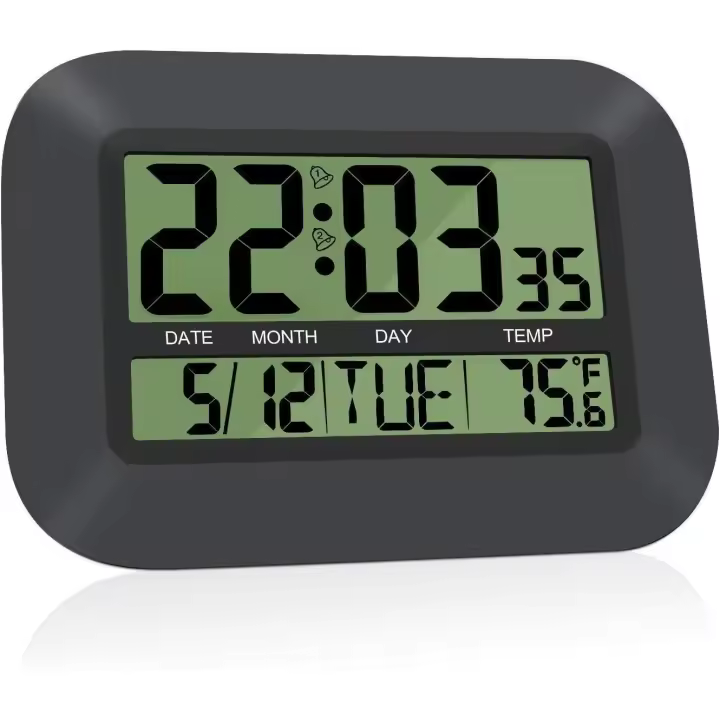 Relojes de escritorio silenciosos, Reloj de pantalla digital, despertador LCD Big simple with Calendar de temperatures para la oficina en casa (Negro Noche) - 1