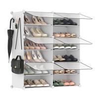 Zapatero Modular de Plástico con 6 Compartimentos y Puertas - Estantería de 30x40x30 cm por Cubo, Marco de Acero, Paneles de Plástico, Color Blanco - details 0