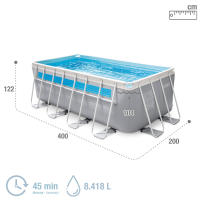 INTEX Piscina desmontable rectangular Prism Frame, Medidas 400x200 cm, Material resistente triple capa, capacidad 8.418 litros, incluye depuradora de cartucho, tapiz, cobertor y escalera de seguridad, Tecnología Hydro Aeration - details 3
