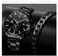 Reloj De Hombre Moda Negocios Cuarzo Tres Ojos Falsos Calendario Acero Inoxidable Cinta Reloj De Pulsera Casual Resistente Al Agua - details 5