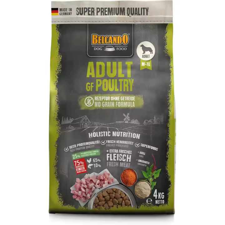 Pienso Adult GF Poultry 12,5 kg o 4kg Alimento seco y completo sin Cereales para Perros Adultos a Partir de 1 año de Edad - Belcando - 1
