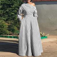 VONDA Vestido Maxi Elegante Para Mujer 2024 Con Rayas Bohemio Casual Manga Larga Hombro Descubierto Sin Capucha Fiesta Longitud Del Vestido Hasta El Tobillo - details 2