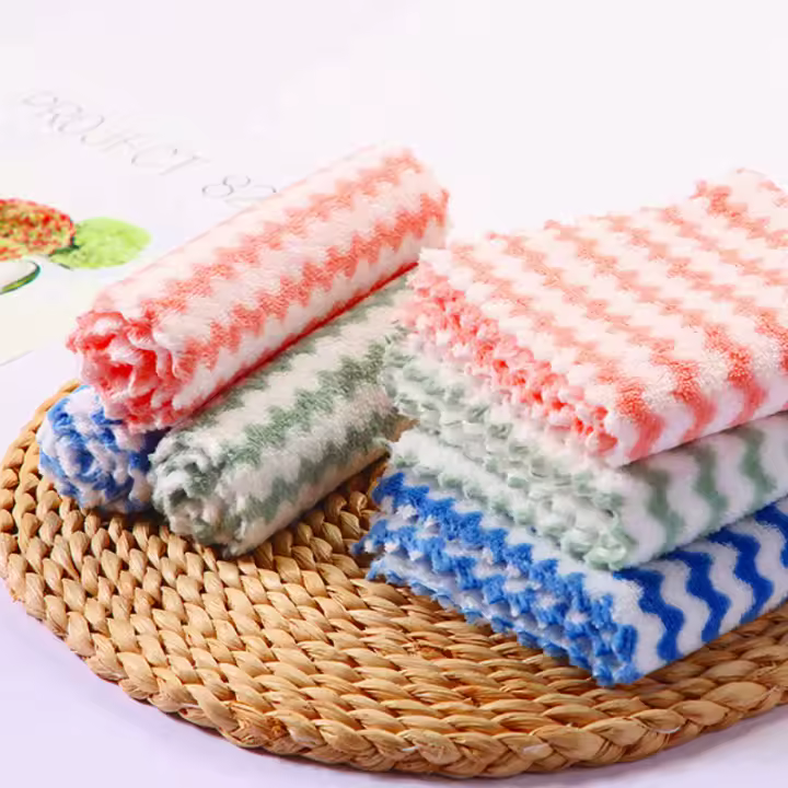 Juego De 20 Paños De Cocina Microfibra Coral Velvet Diseño Ondulado Absorbentes Y Gruesos Para Limpieza Del Hogar - 1