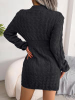 Vestido De Suéter De Punto Para Mujer Otoño Invierno Casual Manga Larga Colores Negro Blanco Azul Ajustado Cuello En V - details 1