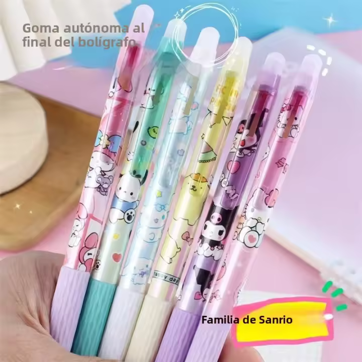 Sanrio Bolígrafo De Gel Erasable 12/24pcs Cinnamonroll Kuromi Melody 0.5 Azul Para Estudiantes Secado Rápido Regalo Lindo Para Niñas - 1