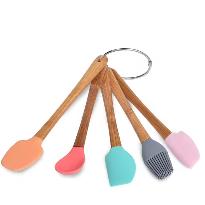 LMETJMA Set De 5 Cuchara De Silicona Resistente Al Calor Con Mango De Bambú Para Hornear Y Pastry Herramientas De Cocina Eco-amigables - 1