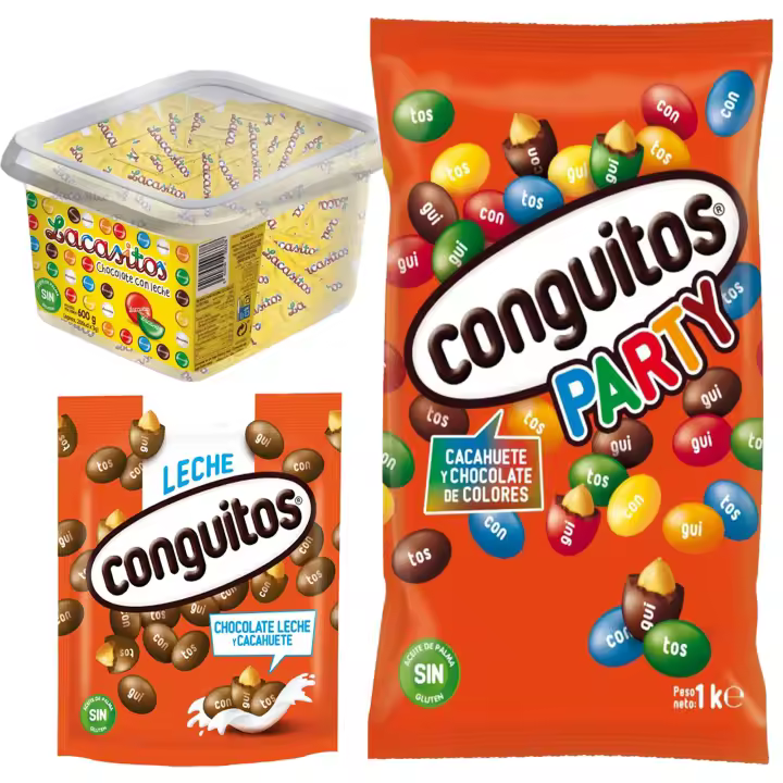 Pack Conguitos leche doypack 220g,Lacasitos pack 3x200u,Conguitos party bolsa 1kg - 1