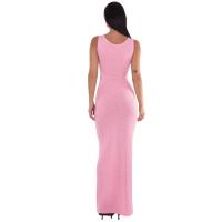 Vestido Maxi De Punto Para Mujer Verano Playa Sin Mangas Rosa Translúcido Ajustado Silueta A-Line Cuello Redondo Estilo High Street - details 6