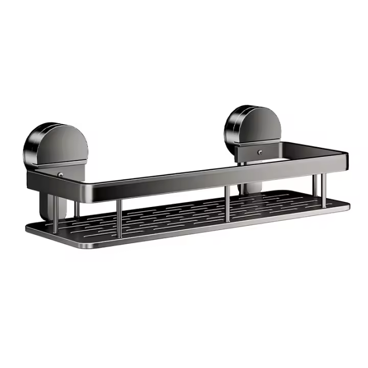 Estante De Baño De Succión Sin Perforar Organizador De Pared Para Ducha Y Lavabo Soporte Para Shampoo De Aluminio Espacial Gris Armario De Baño - 1