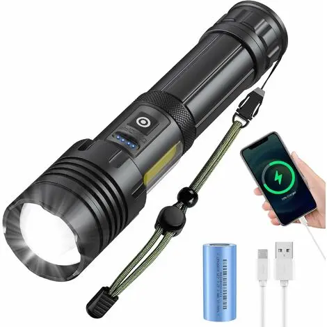 Lámpara Linterna LED Ultra Potente Recargable, 3000 Lúmenes, Lámpara de Bolsillo con Batería de 3400 mAh (Incluida), Lámpara Táctica con Zoom Étanche para Camping, Curso à Pied, Randonnée, Urgencia - 1