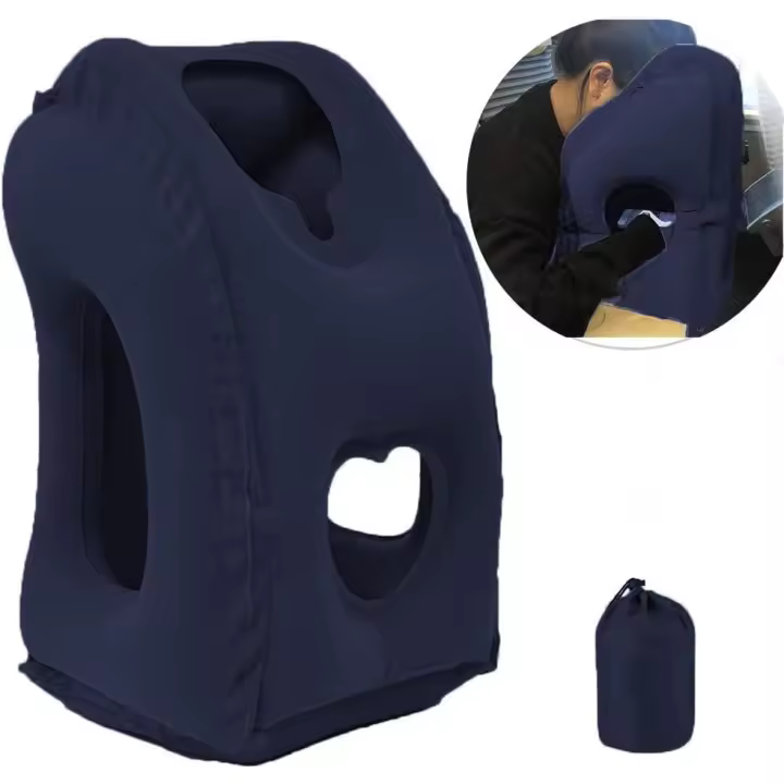 Cojín Inflable De Viaje With Nuevo Patrón Soporte De Cuello Y Barba Portátil Para Avión Coche Tren Descanso En La Oficina Nap - 1
