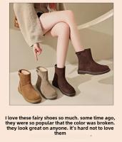 Botas De Tobillo Para Mujer Botines De Invierno Con Tacón Y Peluche Encima De La Rodilla Zapatos De Cuña Para Otoño Y Primavera - details 3