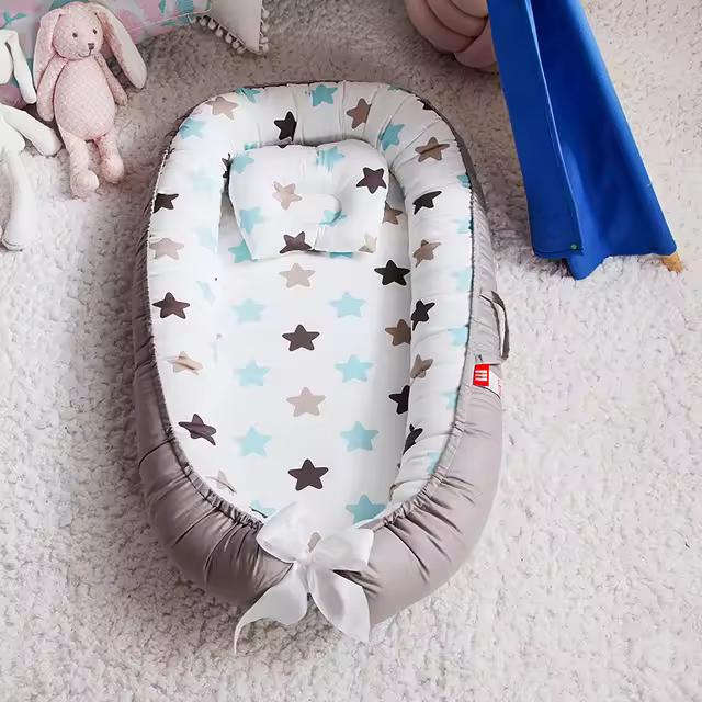 Cuna Portátil Para Bebé 85x50cm Con Almohada Y Bumper Algodón Cradle Para Recién Nacidos Cuna De Viaje Infantil Y Bebé De 0-12 Meses Plegable Y Portátil - 1