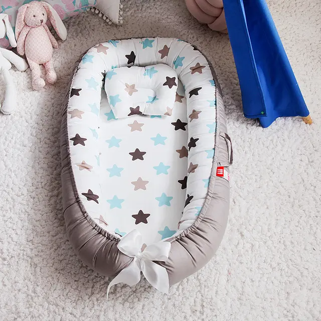 Cuna Portátil Para Bebé 85x50cm Con Almohada Y Bumper Algodón Cradle Para Recién Nacidos Cuna De Viaje Infantil Y Bebé De 0-12 Meses Plegable Y Portátil - 1