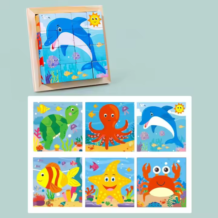 Juego Educativo De Rompecabezas 3D En Madera Para Niños Set De Seis Cubos Trays De Almacenamiento Divertido Juguete Para Edad 3-6 Años - 1