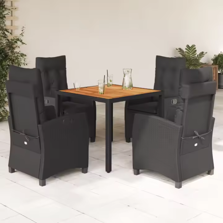vidaXL Set de muebles jardín 5 pzas con cojines ratán sintético negro - 1