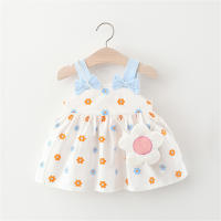 Vestido De Verano Para Niñas 2 Piezas Conjunto Nuevo Con Bolso Floral Decorativo Cuello Redondo Algodón Cómodo Largo Rodilla Casual - details 3