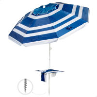 Aktive - Sombrilla de playa marinera, 210 cm, mesa central con posavasos y bolsillo, protección UV50, mástil acero inclinable y regulable en altura, tejido poliéster Oxford, 8 varillas fibra de vidrio, sombrilla playa grande, sombrillas de playa - details 0