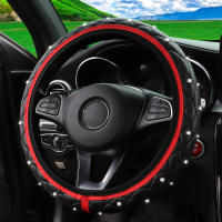 Cubierta De Volante De Coche De Cuero PU Con Diamantes Bordados Estéreo Para 14.5-15 Pulgadas Suministros Automotrices Brillantes - details 3