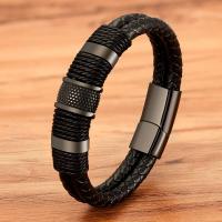 Pulsera De Cuero Genuino Con Diseño Clásico De Acero Inoxidable Para Hombres Estilo Especial Enredado De Cuero Y Acero Inoxidable Doble Capa 21cm - details 2