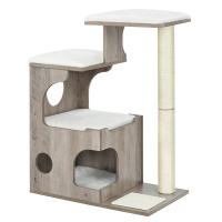 Rascador para gatos vintage de 88 cm con cueva y 3 camas, árbol de mdf con chapa de madera, poste de sisal y piel de imitación lavable - details 0