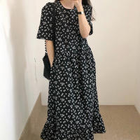 Nuevo Vestido Largo Floral Para Mujer Estilo Retro Versátil Casual Trabajo Vacaciones Manga Corta Negro A-Line Cuello O Pullover - details 5