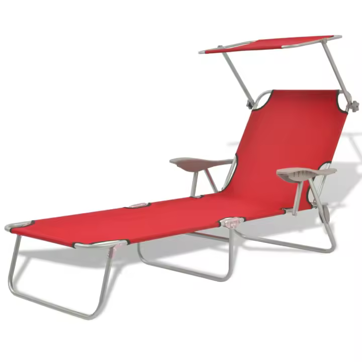 vidaXL Tumbona con toldo de acero roja - 1