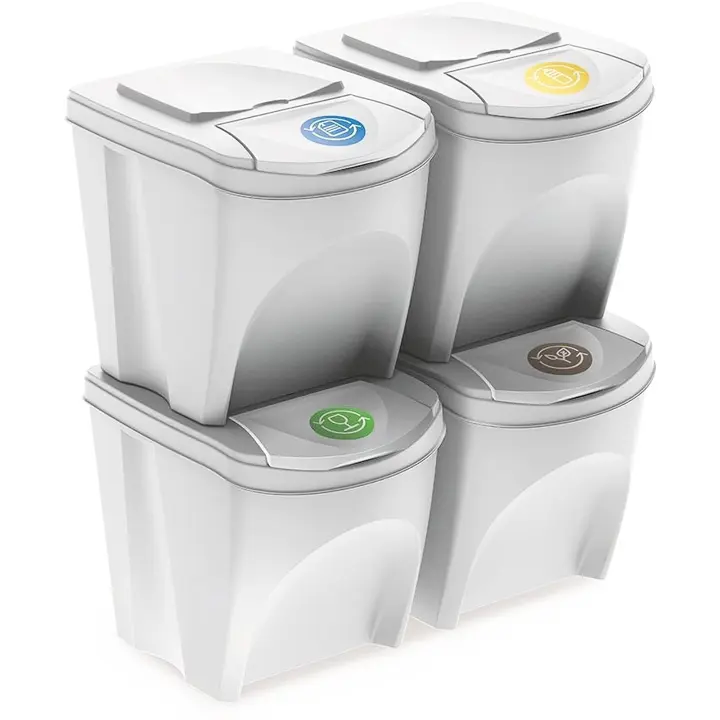 Prosperplast Set 4x25l Papeleras Reciclaje SORTIBOX - Ashen | Cómoda Segregación de Residuos - 1