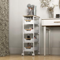 HOMCOM Carro de Cocina de Almacenamiento de 5 Niveles Carrito Auxiliar con Ruedas Tablero Efecto Madera y 4 Cajones Extraíbles Carrito de Cocina para Comedor Salón 39,5x24x82 cm - details 7