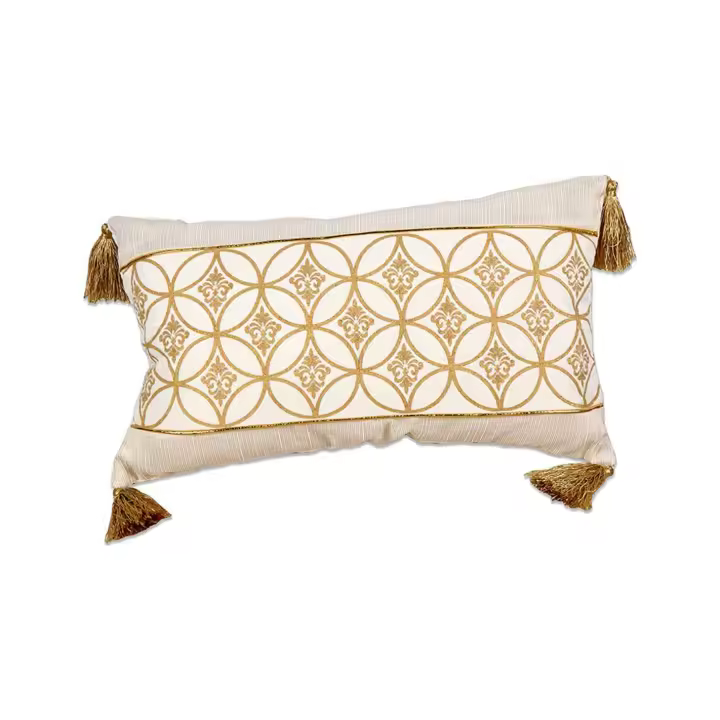 Presume de Casa Cojín 50*30 Beige Banda Beige Dorado Circulo 300g - Tacto Suave - Gran Calidad - 1