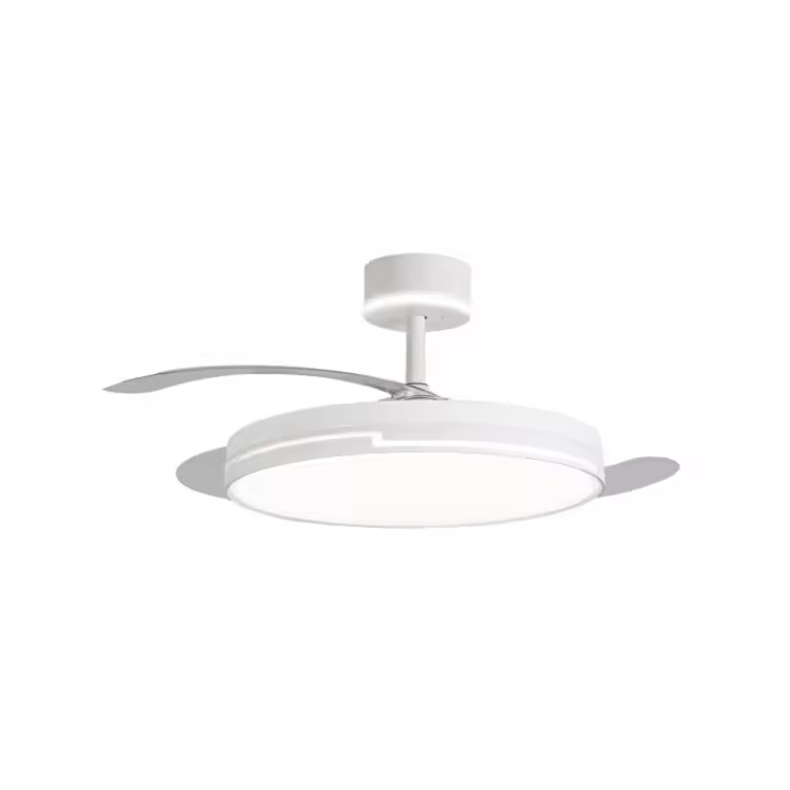 NARVI Ventilador de techo Blanco, con precioso CABEZAL ILUMINADO, 3 Palas retráctiles, Motor DC 30W,  Luz LED 45W x2 Regulable en intensidad y Color.  Con Memoria y Mando a distancia.  Ref. BRASIL 7030 WH CABEZAL - 1
