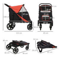 PawHut Cochecito para Perros Plegable Carrito para Mascotas con Ventanas de Malla Correas de Seguridad Bolsillos de Almacenamiento Carga 40 kg 112x65x100 cm Rojo - details 1