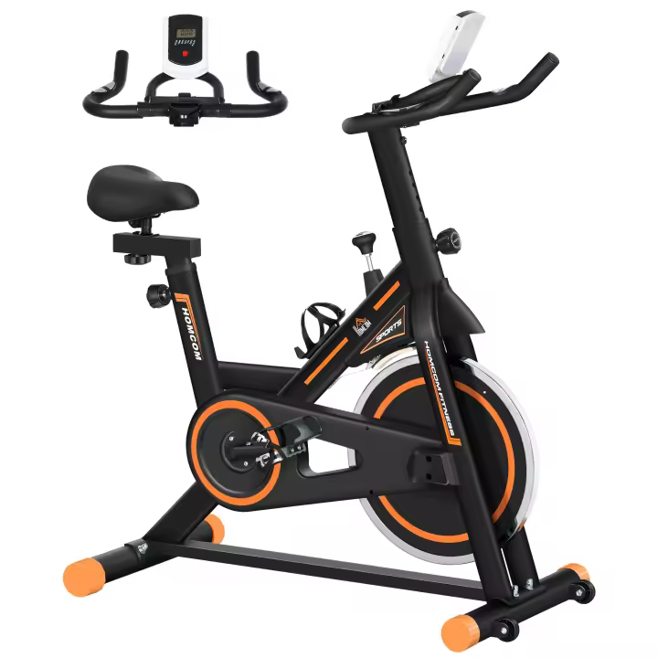 HOMCOM Bicicleta Estática Resistencia Ajustable Bicicleta Fitness con Volante Inercia 8 kg Pantalla LCD Sillín y Manillar Ajustables Soporte para Tableta 103x48x115 cm - 1