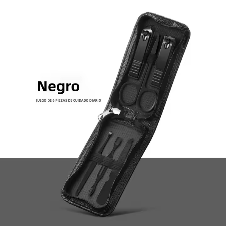 Set De Manicura Y Pedicura Portátil De 6 Piezas Verde Lujo Herramientas De Cuidado Personal Tijeras De Cejas Y Acrílico Negro Incluye Cortauñas De Carbono - 1