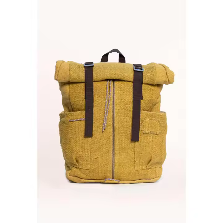 Mochila Hemper Nuptse Mostaza - 100% Cáñamo Hecha a Mano - 1