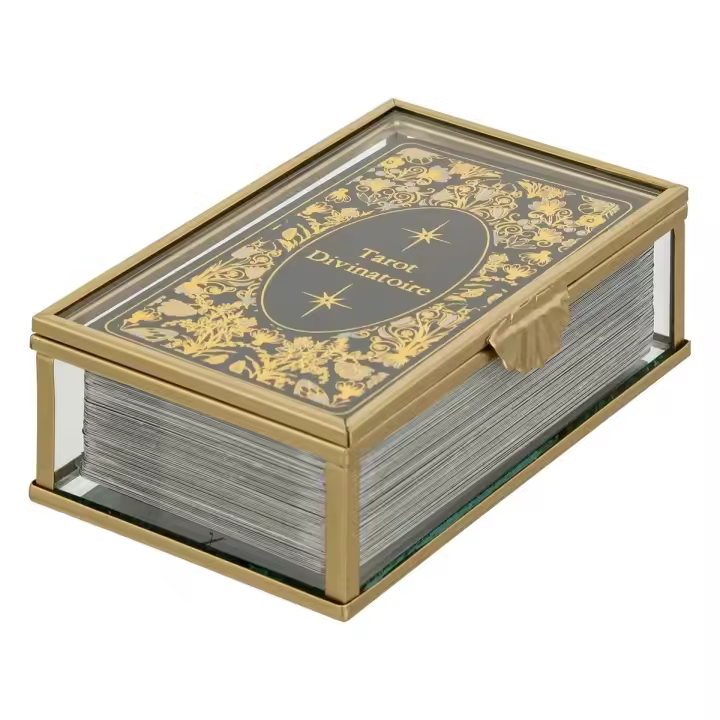 Pro Navidad® "Tarot Aurum" Baraja de Cartas del Tarot en Joyero de Cristal  Tarot Divinatorio "Aurum" con Caja de Cristal  Ideal para Lecturas Espirituales - Pro Navidad® Por unas fiestas más que especiales - 1