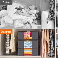 Caja de almacenamiento de ropa plegable gris de 35 litros, juego de tres, asas reforzadas, material de tela resistente al desgaste y ventana transparente, perfecta para guardar suéteres, abrigos y mantas - details 2