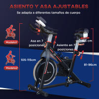 HOMCOM Bicicleta Estática Resistencia Ajustable Bicicleta Fitness con Volante Inercia 8 kg Pantalla LCD Sillín y Manillar Ajustables Soporte para Tableta 103x48x115 cm - details 5