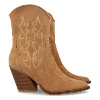 PuntoSalao Botines cowboy tacón medio mujer color camel - Unos Botines tacón medio campero alto mujer para mujer bordado en caña y empeine y cierre de cremallera color camel - details 0