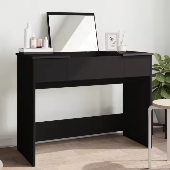 vidaXL Tocador con espejo 100x45x76 cm en color Negro/Gris sonoma/Gris hormigón y más | decorativo de pared para baño dormitorio recibidor moderno - 1