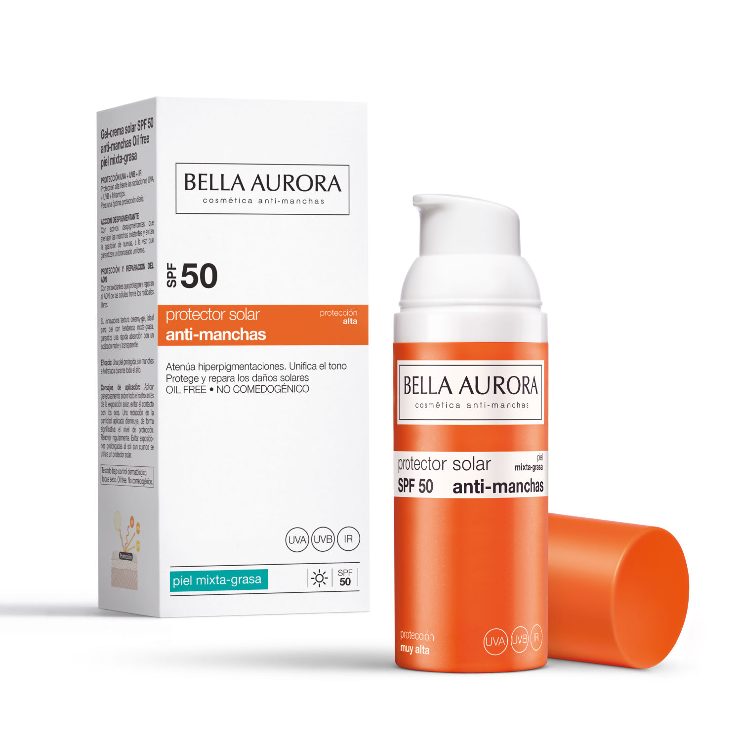 BELLA AURORA - Protector Solar SPF 50+ 50 ml para Piel Mixta-Grasa, Crema Solar, Facial Antimanchas, Crema Protectora Solar, Bloqueador Solar, Absorción Rápida, Calma la Piel, Uso Diario