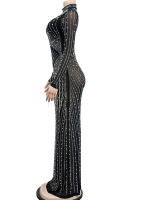 Beyprern Vestido De Noche Para Mujer Con Perlas Y Rhinestones Malla Sexy Y Club De Fiesta Largo De Piso Con Cristales Decoración - details 1