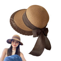 Sombrero De Paja Ancha Para Mujer Con Borde De Encaje Y Lazo Para Deportes Al Aire Libre Senderismo Y Viajes En La Playa - details 7